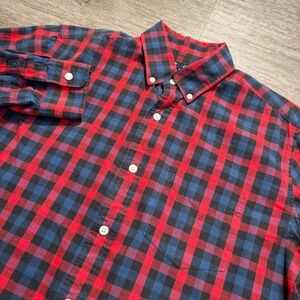 Gap Shirt Mens Medium Blue Red Cotton Plaid Button Down Long Sleeve Casual Adult